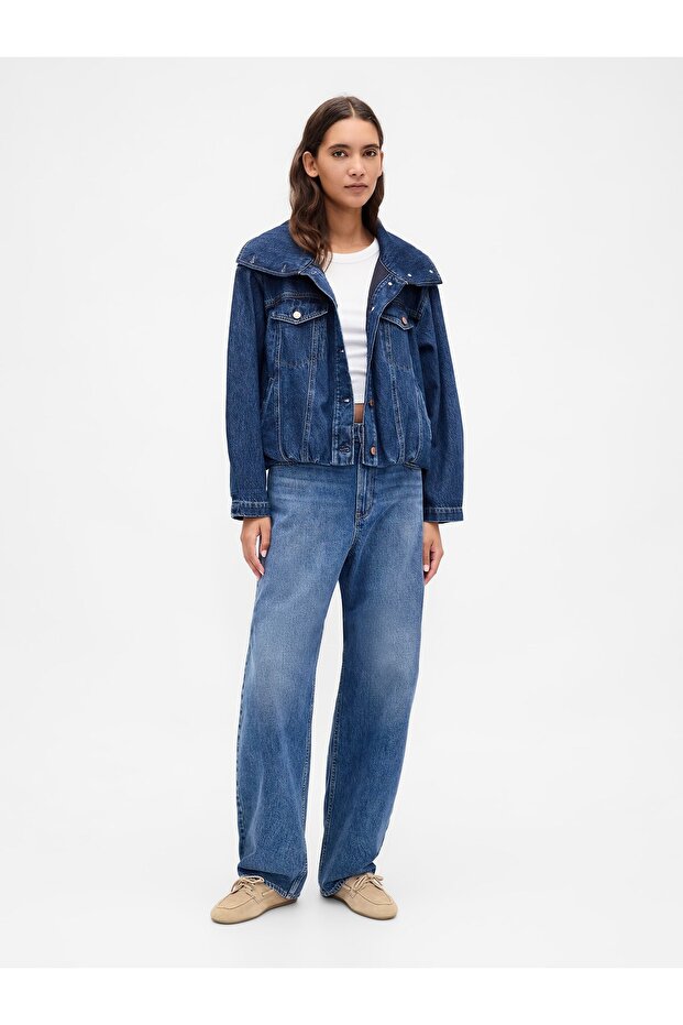 Kadın Mavi Denim Oversized Bubble Ceket - 5
