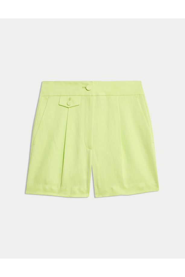 Linen Karışımlı Yüksek Bel Bermuda Şort - 4