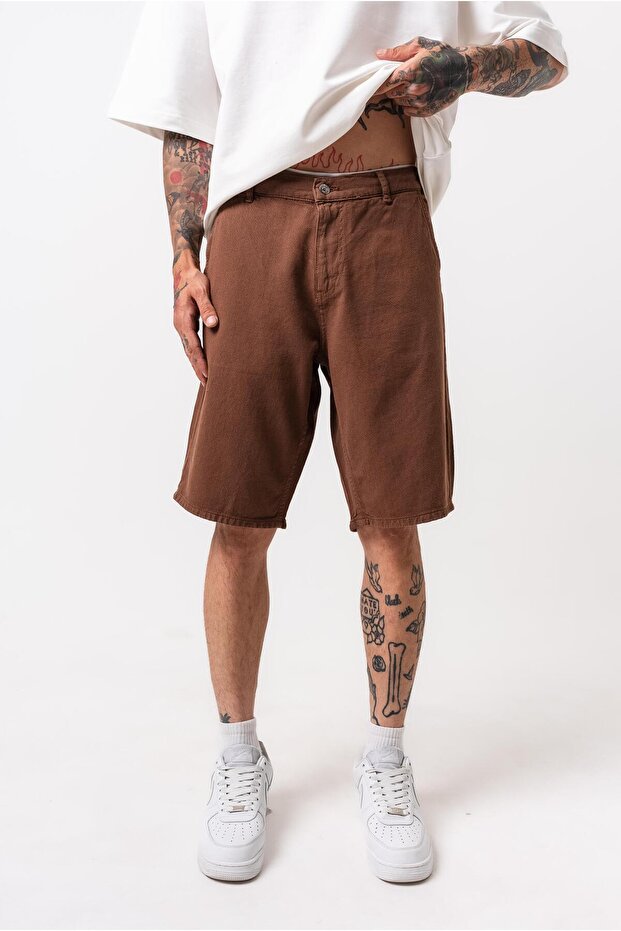 Erkek Parça Boya Şort Kahve - 1