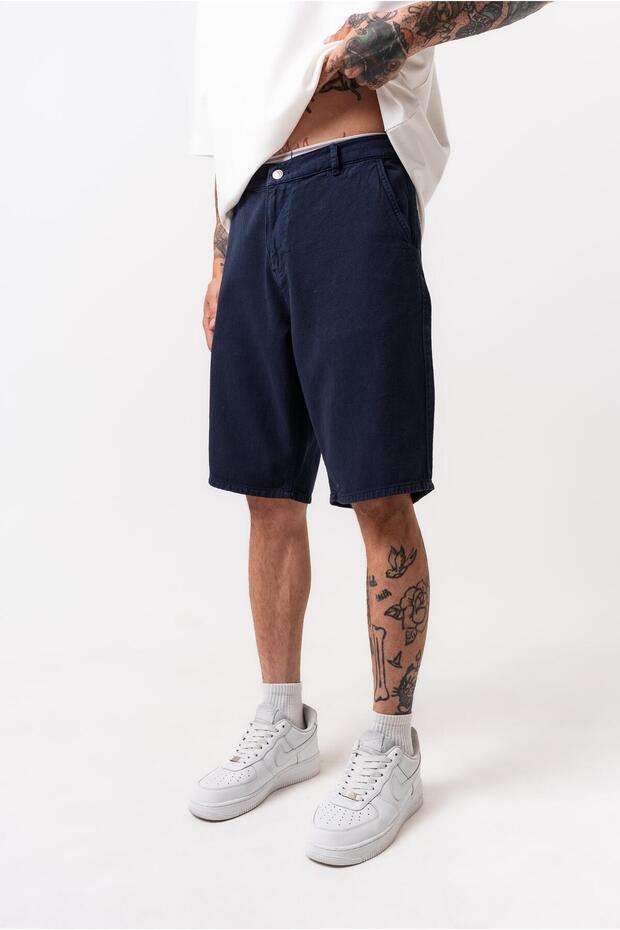 Erkek Parça Boya Şort Lacivert - 2