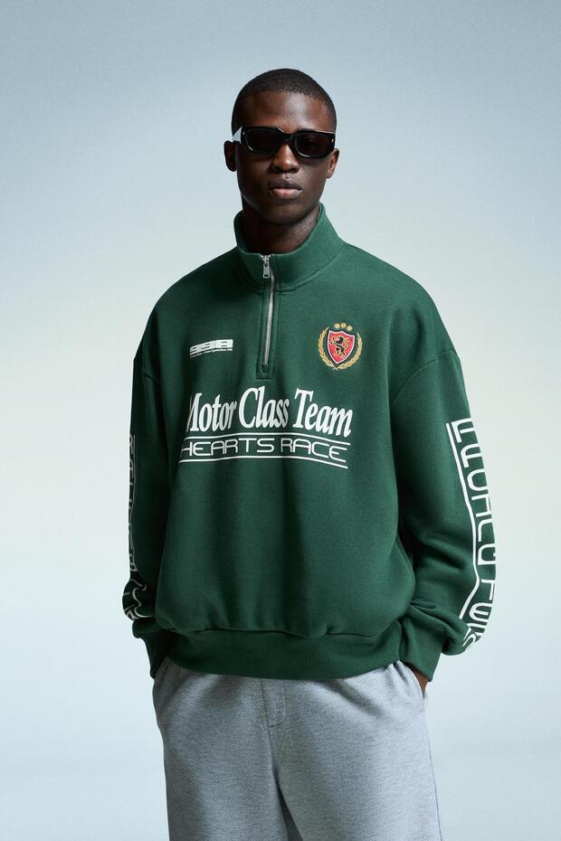 Baskılı fermuarlı sweatshirt - 1