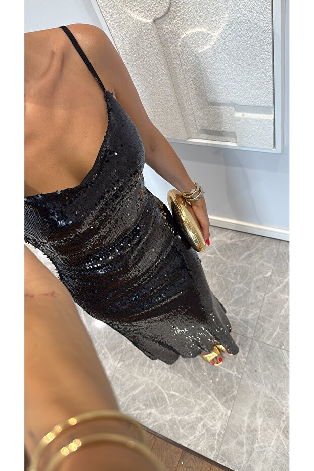 PAYETLİ ASKILI UZUN ELBİSE - 2