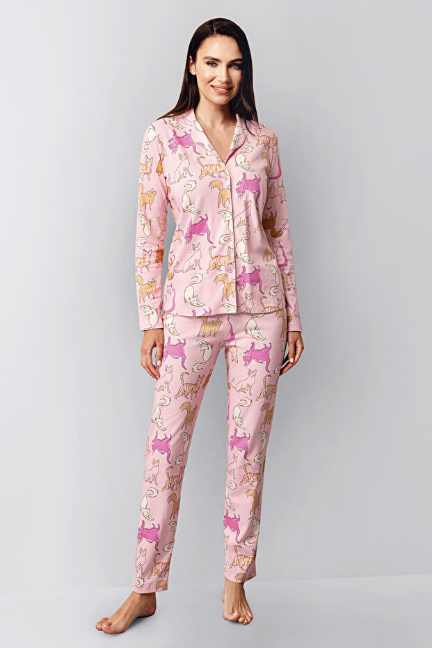 Kadın Pembe Gömlek Pijama - 3