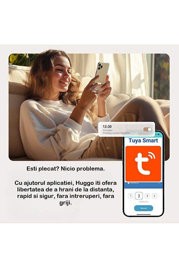 Huggo Net - WiFi Automatic Feeder Transparent Vision 4L, Customizable Audio, Mains/Batteries, White - 7