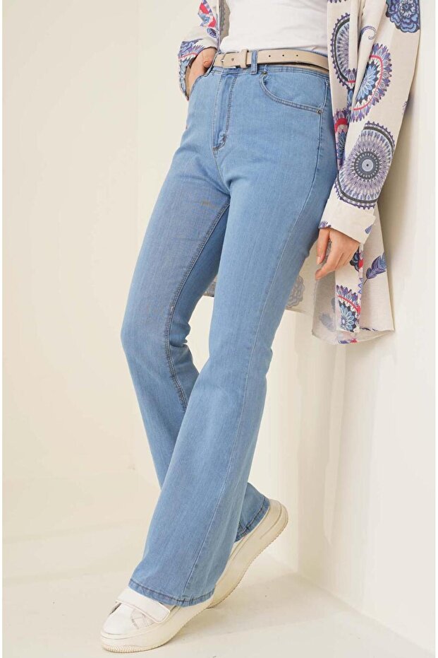 Women's High Waist Lycra Gathering Spanish Leg Jean Pants