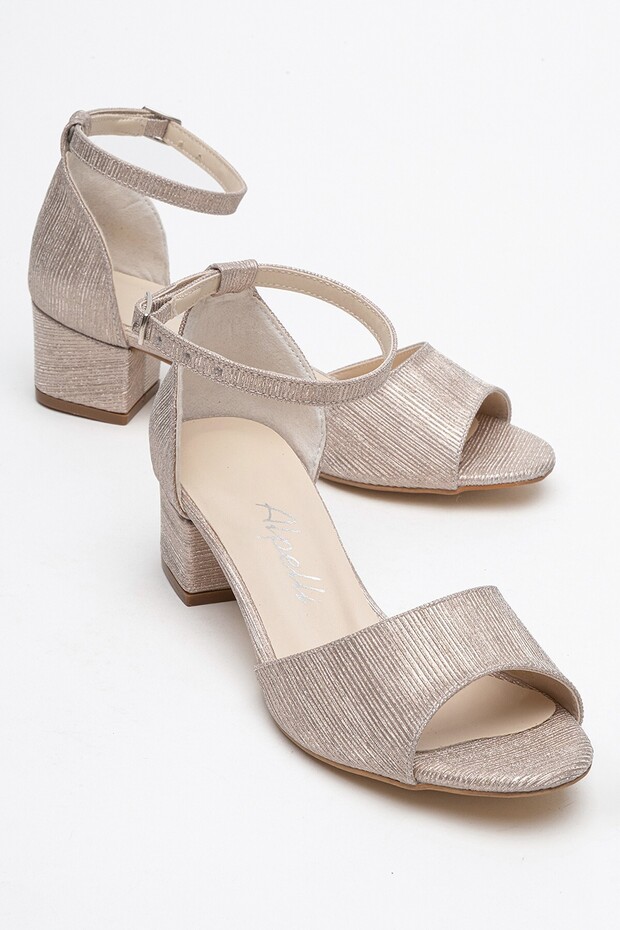 Kadın Altın Rengi Simli Kısa Topuklu Rahat Abiye Ayakkabı - 2