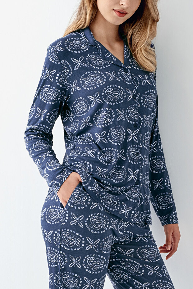 Kadın Mavi Gömlek Pijama - 3