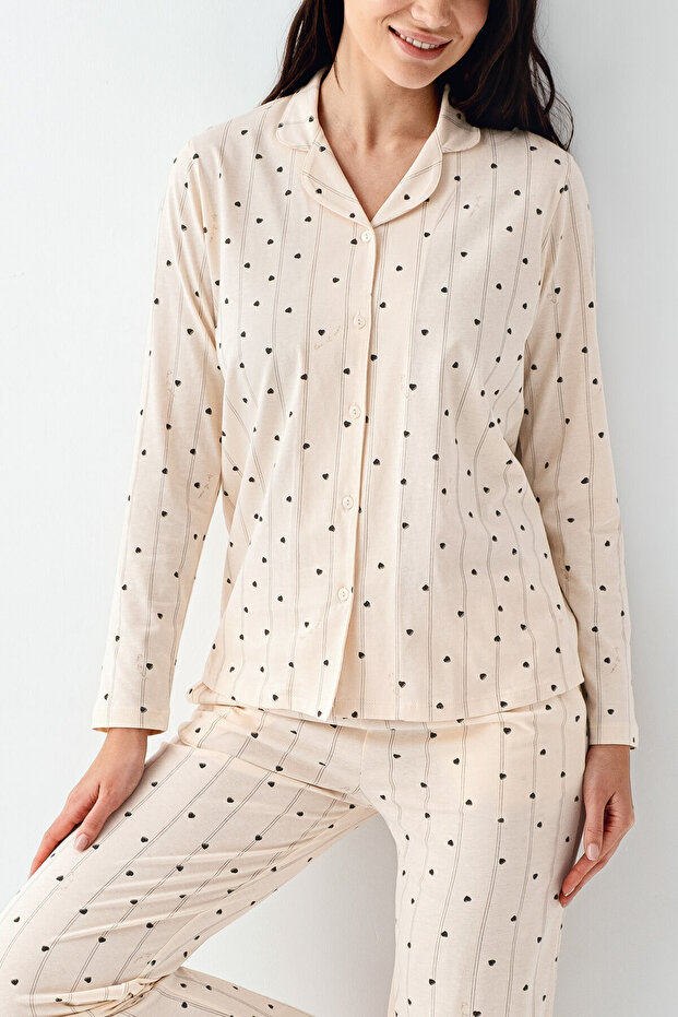 Kadın Krem Gömlek Pijama - 5