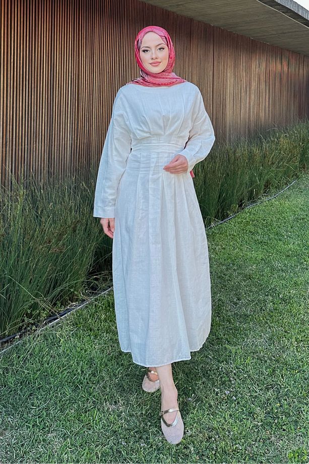 Liora Piliseli Elbise - Ekru - 3