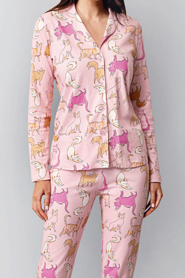 Kadın Pembe Gömlek Pijama - 4