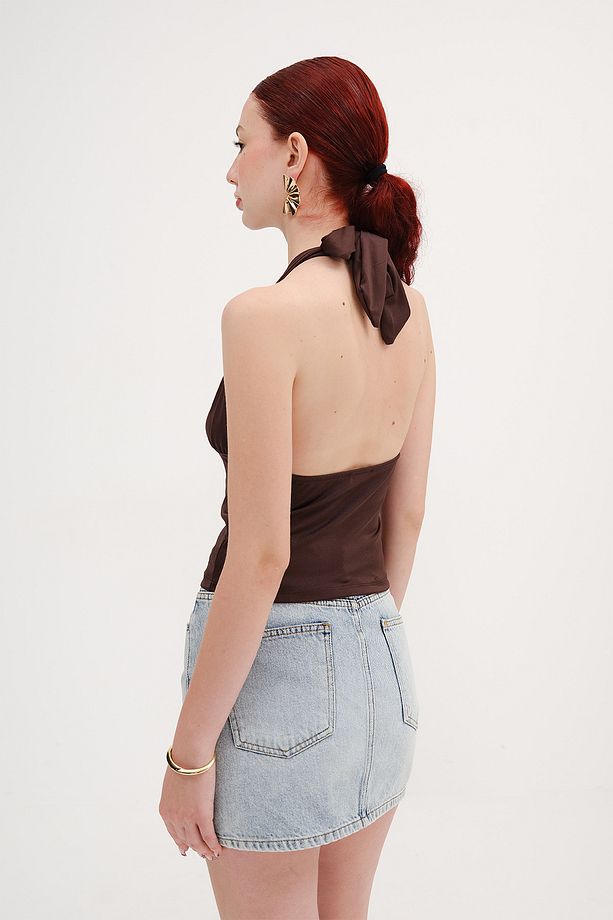 Boyundan Bağlamalı Crop Bluz B0300-T10 - 5