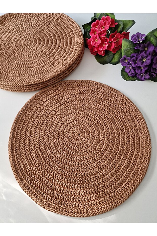 Hand Knitted 6 Pieces Polyester Macrome 35 cm Round Supula-American Service