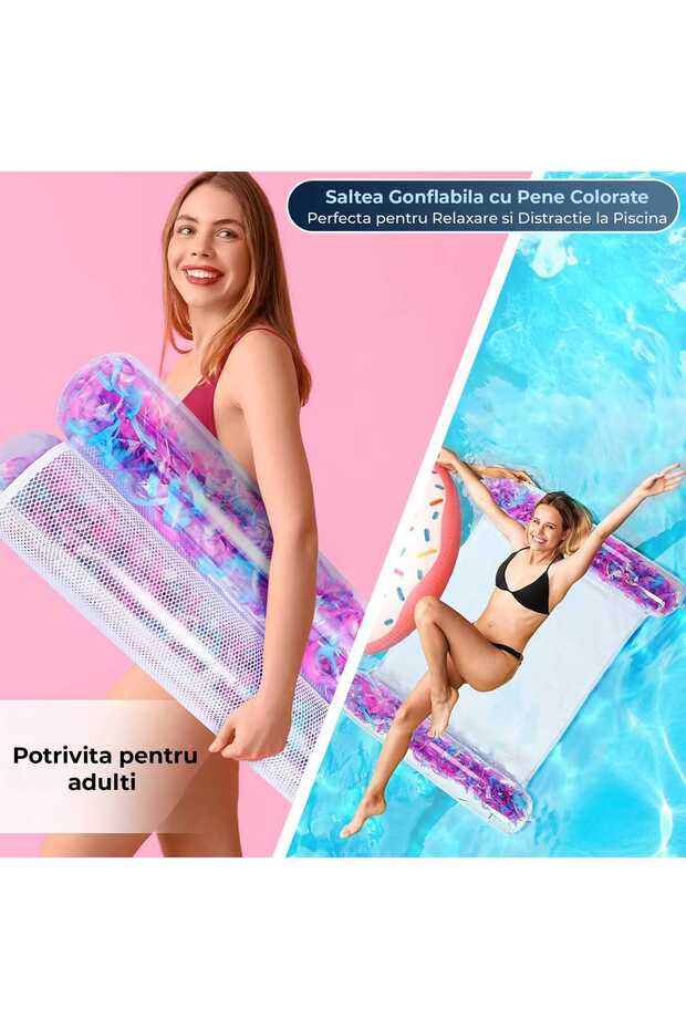 Transparent Pool Float with Mesh and Feathers, Multifunctional Inflatable Hammock for Adults, Modern - 5