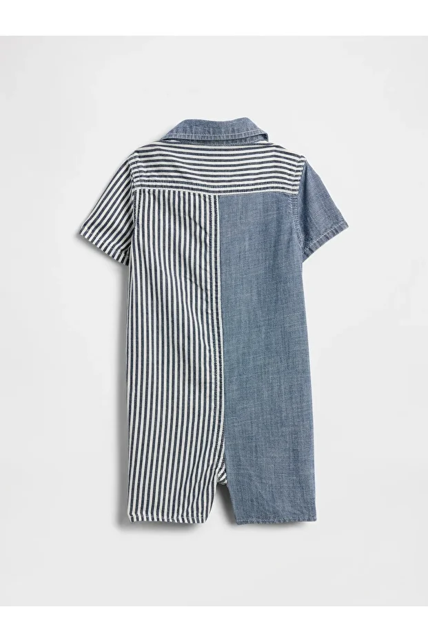Bebek Mavi Chambray Çizgili Tek Parça - 3