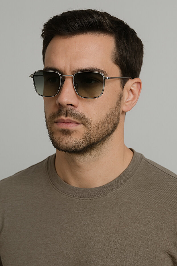 Men's Uv400 Protected Square Steel Metal Sunglasses