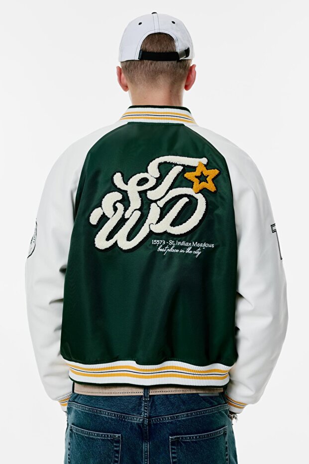 İşlemeli kolej bomber ceket - 5