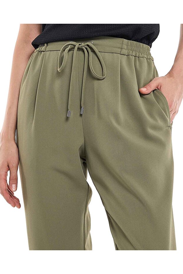 Solid Tapered Fit Pants with Drawstring Waist - 4