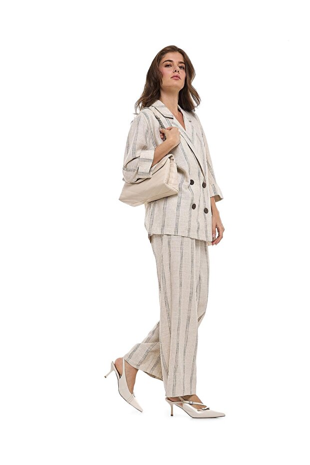 Striped Straight Fit Pants with Elastic Waist