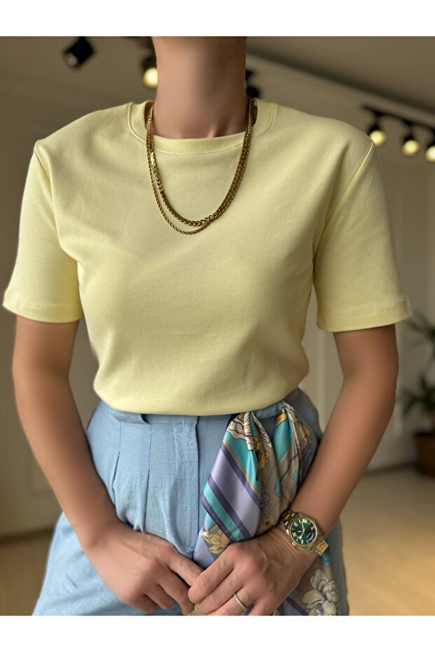 Kısa Kollu Basic Tişört - Sarı - 3