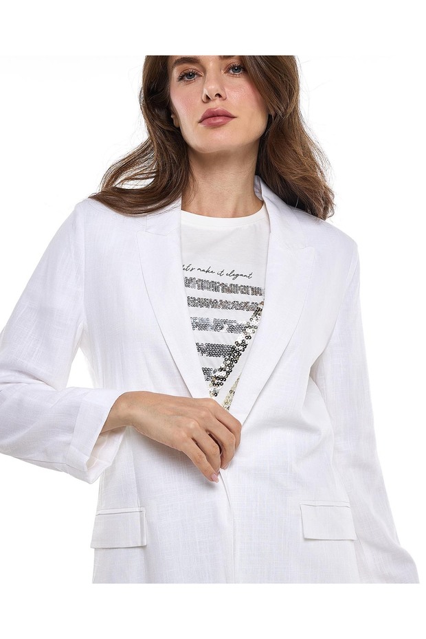 جاكيت سادة بياقة مطوية وأكمام طويلة - 4