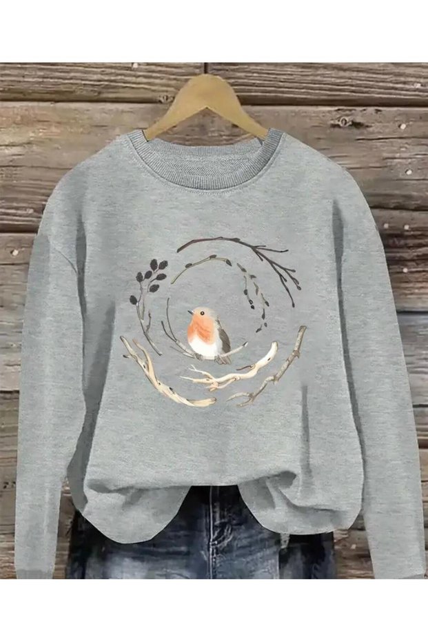 Printed Crew Neck Fleece Sweatshirt