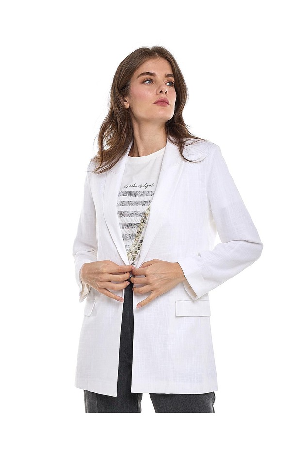 جاكيت سادة بياقة مطوية وأكمام طويلة - 1