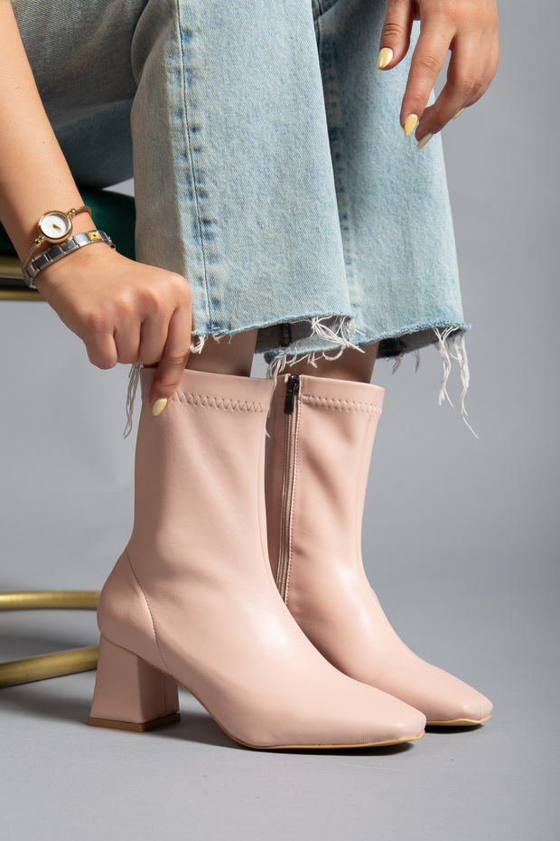 Women's Stretch Ankle Heeled Boots Powder Pink