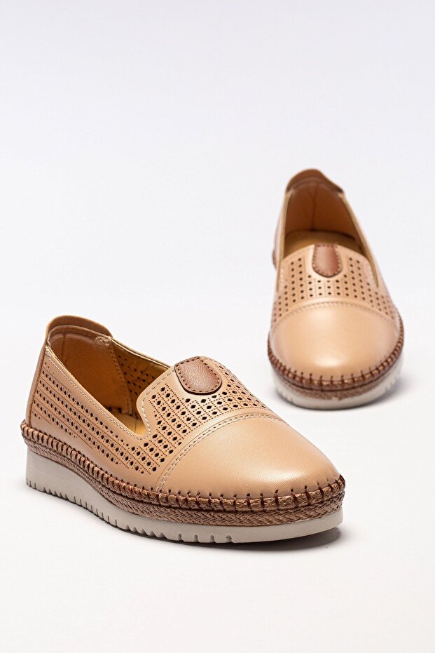 Kadın 4 Nokta Ortopedik Terletmez Kaymaz Yürüyüş Anatomik Taban Ayakkabı Bej - 5