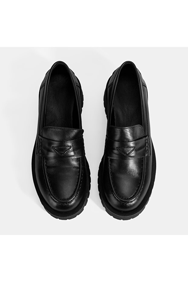 Kadın Siyah Deri Loafer - 7