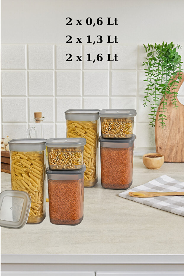 6-Piece Pulses Storage Container Food Storage 2 Pieces 0.60 Lt - 2 Pieces 1.30 Lt - 2 Pieces 1.90 Lt Org-433-6