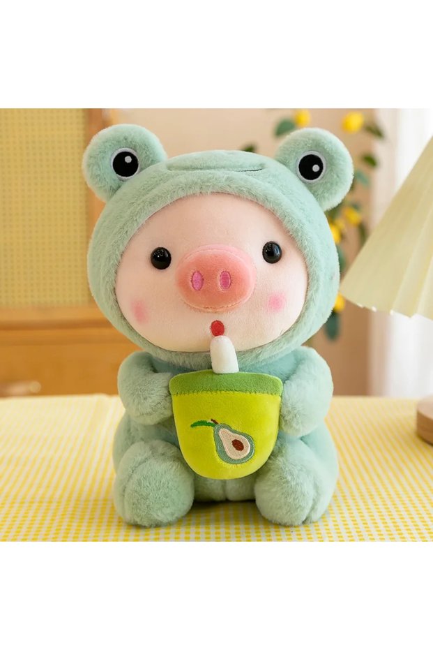 frog Cute Milk Tea Pig Plush Toy - Cartoon Animal Transformation Stuffed Doll, Kawaii Frog Plushie,