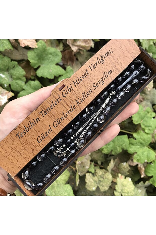 Gift for Loved Ones, Black Moire Letter Detailed Gift Prayer Beads with Wooden Box