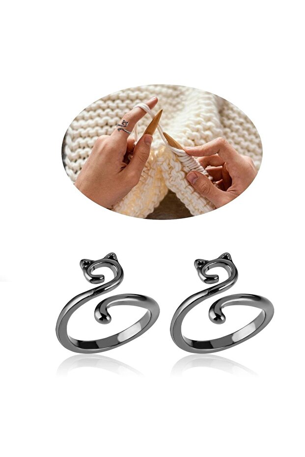2pcs-black 2PCS Adjustable Knitting Crochet Ring, Open Guide Yarn Guide Crochet Tension Ring for Fas