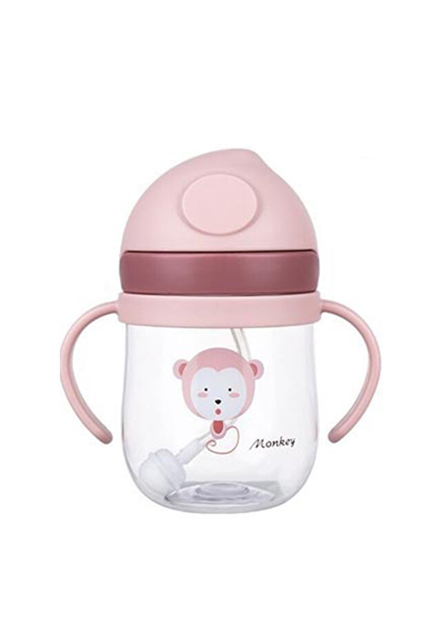 Pink MAMIJOY BY01 250ML Kids Water Sippy Cup Baby Feeding Cup with Straws Leakproof Water Bottle Ou