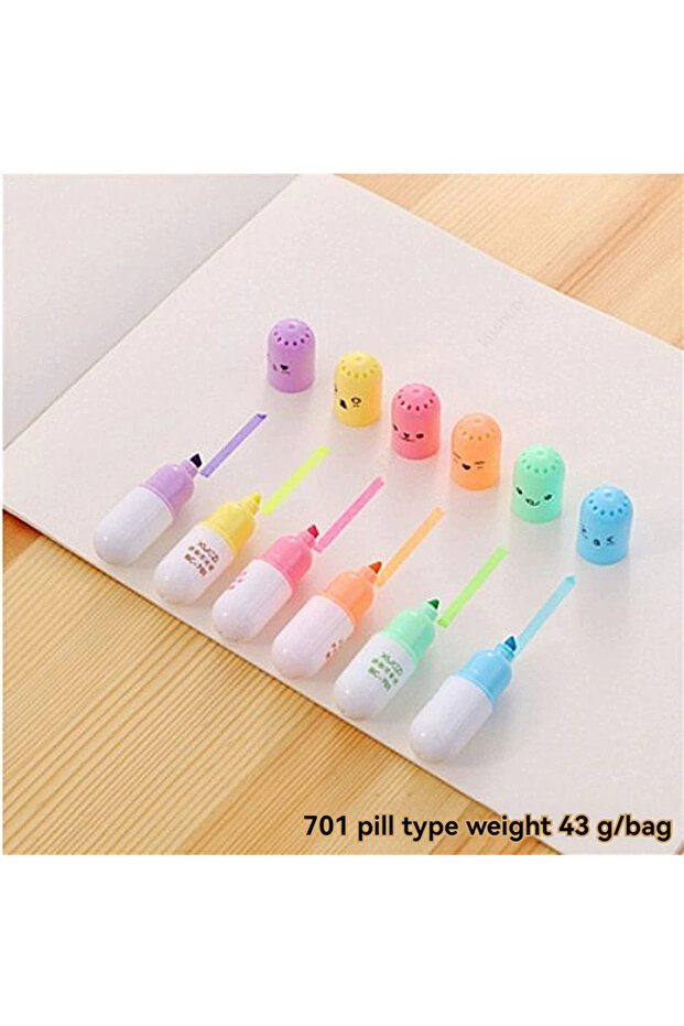 701-Pill 6PCS/Set Leaves Mushroom Cute Kawaii Highlighter Pen Kawaii Chalk Marker Pens Stationery Sc