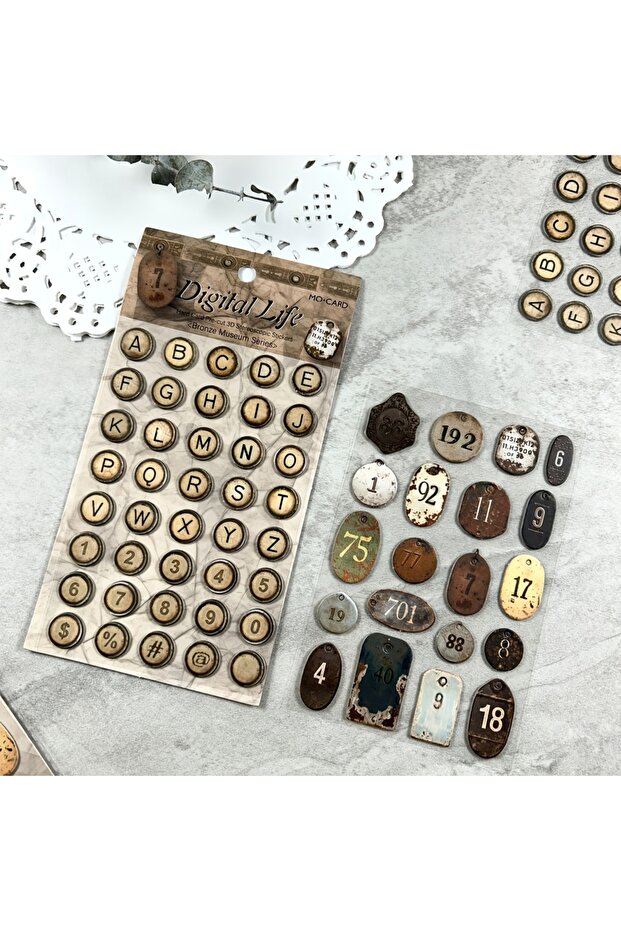 D JIANQI 2 sheets Vintage Object Label Sticker 3D stickers DIY Scrapbooking Journal Collage Diary A.