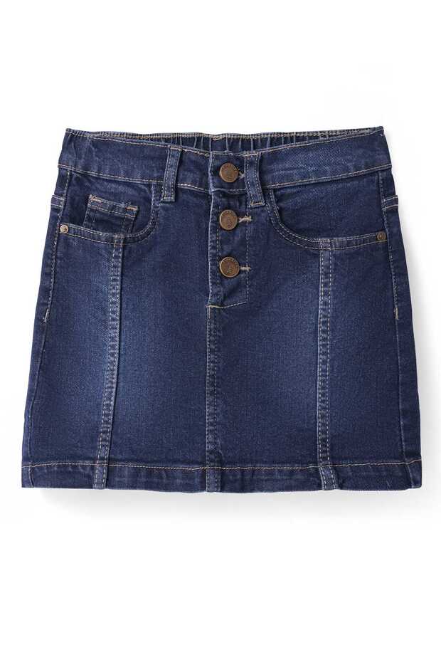 Above Knee Length Washed Denim Skorts - Navy Blue