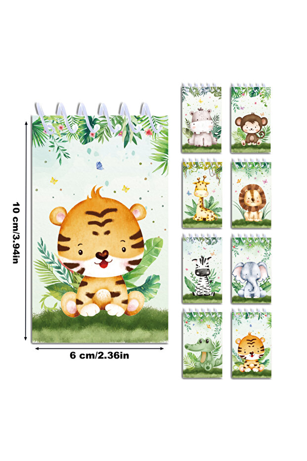 8pcs-XQ031 8pcs Jungle Animals Mini Spiral Notepads Cartoon Tiger Lion Pattern Spiral Coil Notebook