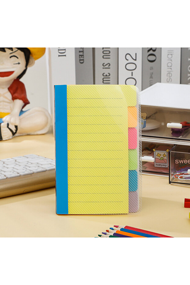 1pc Index Divider Sticky Notes, Tabbed Self-Stick Lined Note Pad, 60 Ruled Notes, Assorted Neon C... - 8