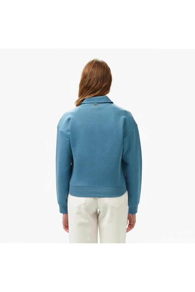 Kadın Relaxed Fit Polo Yaka Mavi Sweatshirt - 3