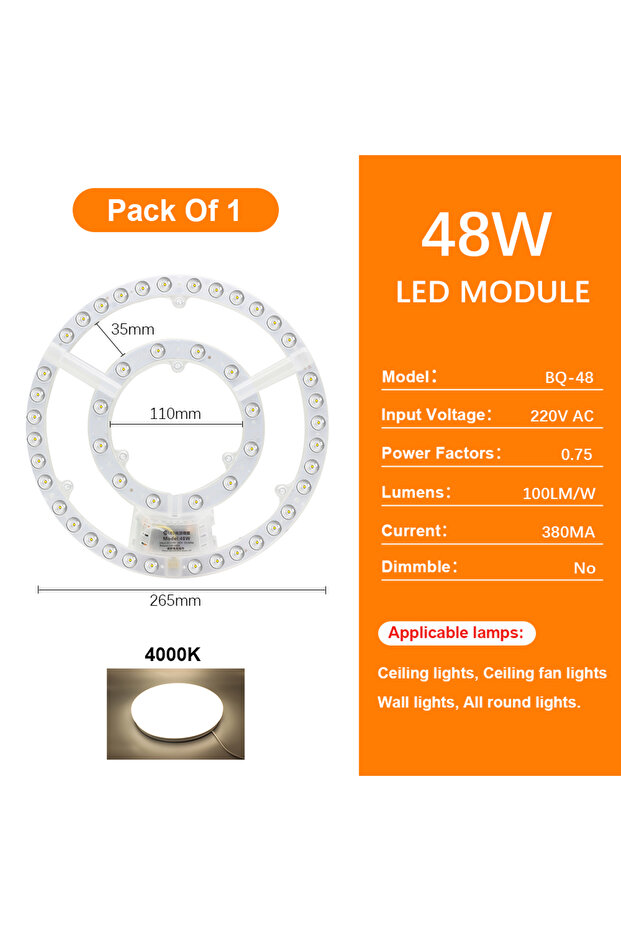 لوحة إضاءة LED محايدة 48 وات، قطعة واحدة، 220 فولت، وحدة إضاءة LED بديلة للسقف، لوحة إضاءة دائرية 72 وات B