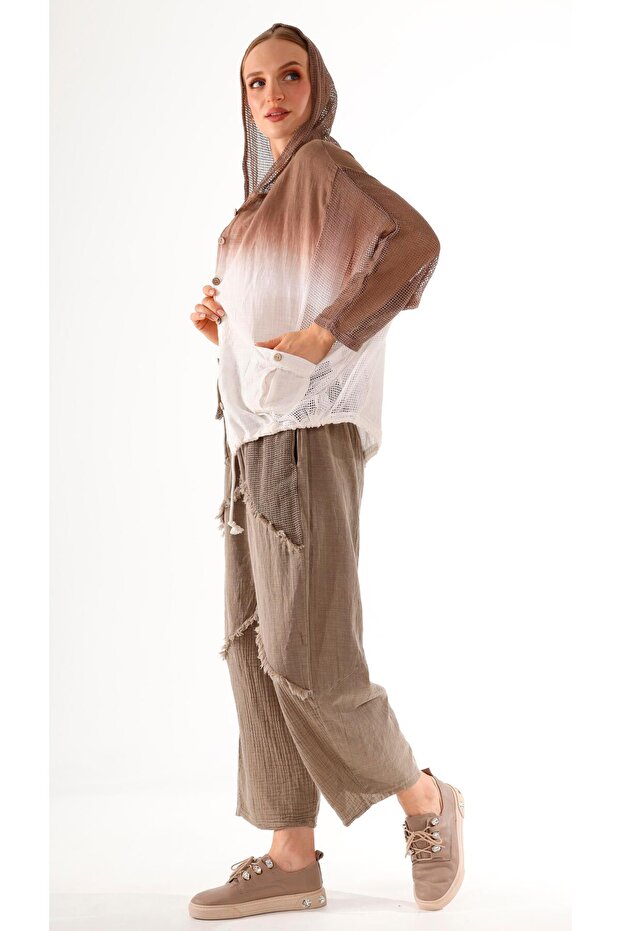 Cepler Fileli Keten Pantolon - 3