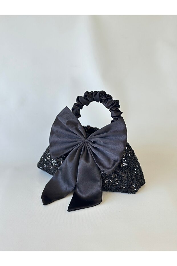 Black Sequined Bow Portfolio Evening Dress Handbag