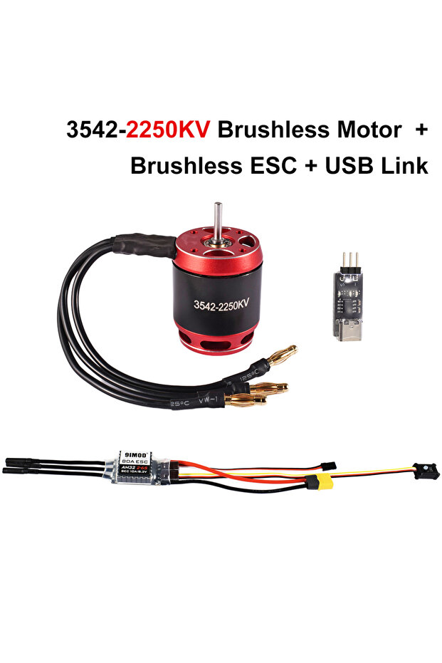 80A ESC USB 2250KV 9IMOD RC Brushless Combo AM32 80A ESC Brushless 3542 1850/2250KV Motor for RC Cra