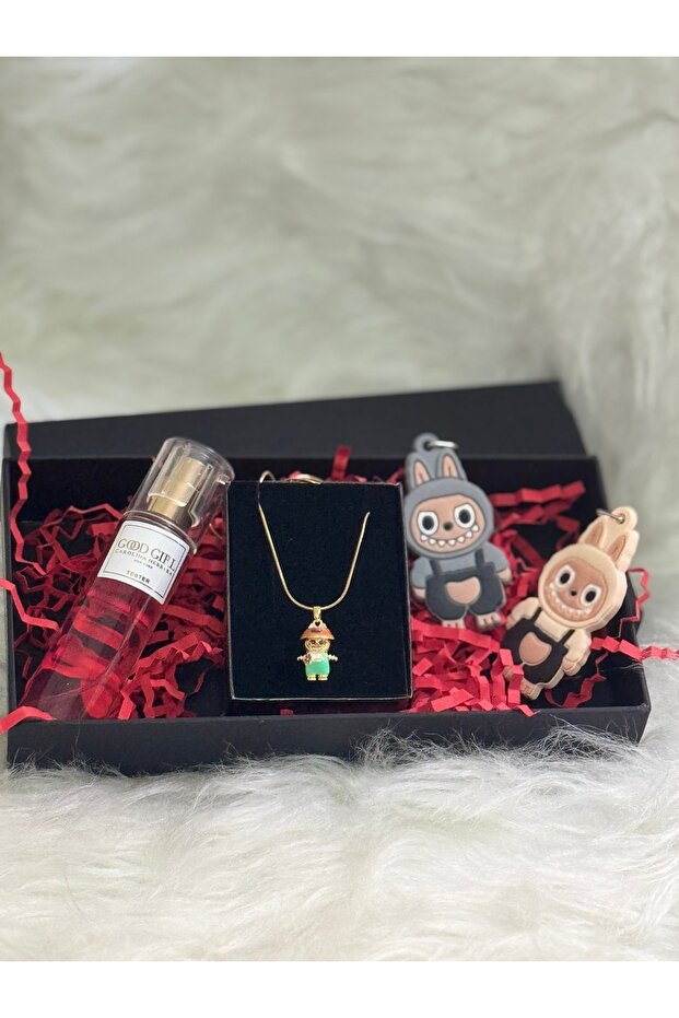 Steel Labubu Necklace, Silicone Labubu Keychain, Fragrance Set Gift