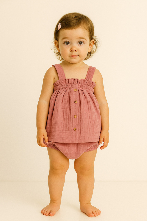 Muslin Strap Blouse and Panties Set 3-6/6-9/9-12/18-24 Months