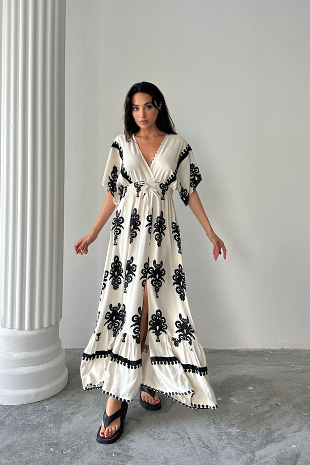 Elisa Desenli Viskon Maxi Elbise - 4