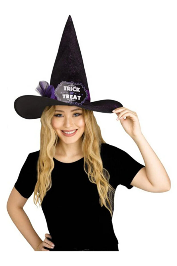 Adults Purple Curved Cone Polyester Witty Witch Hat Costume