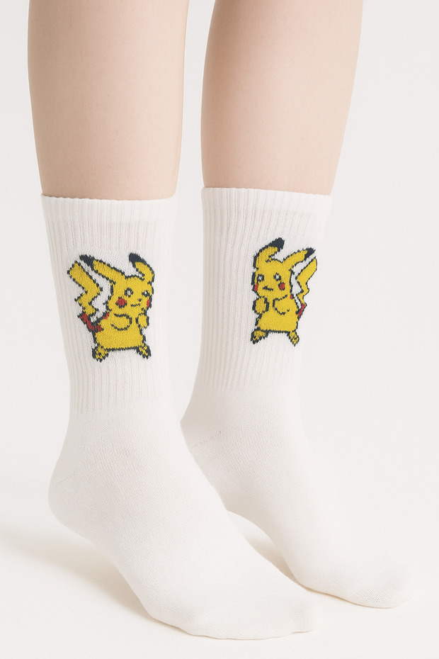 Pikachu Nakışlı Kolej Uzun Spor Çorap - 1