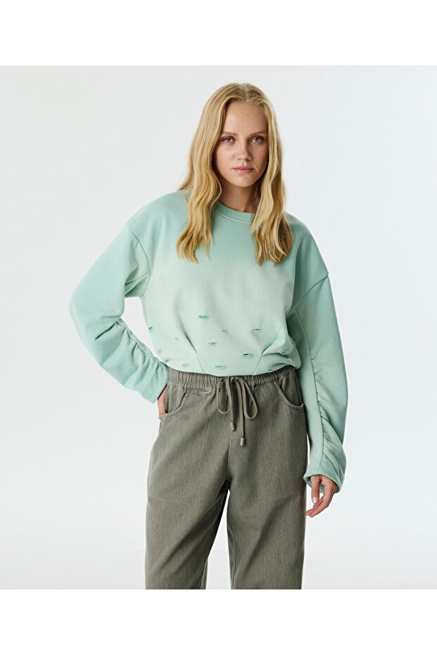 ESKİTME EFEKTLİ SWEATSHIRT - 1